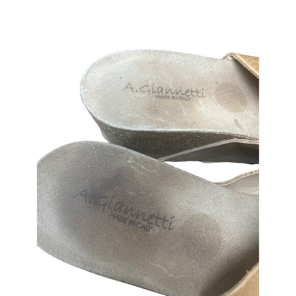 A.Giannetti Womens Tan Leather Wedge Sandals Size 7 - Picture 2 of 5